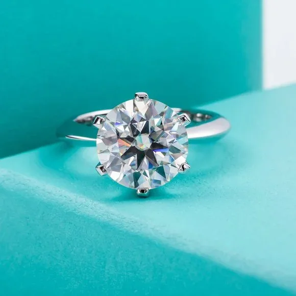 Certified 5ct. t.w. Diamond Moissanite Round Solitaire Engagement Ring NEW